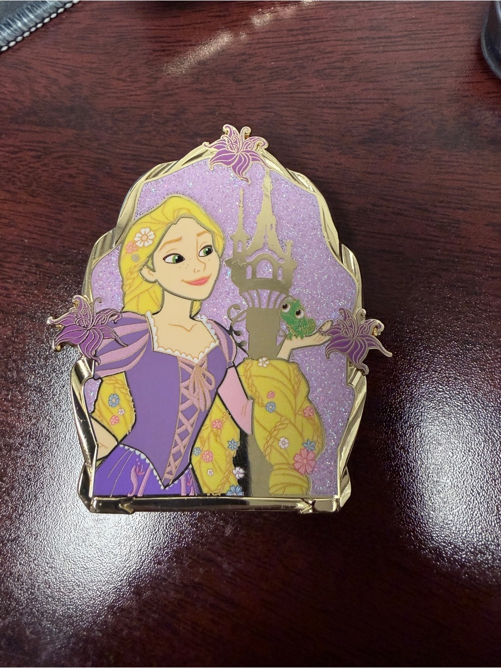 Gold-Trim Rapunzel Enamel Pin Card Holder - Purple